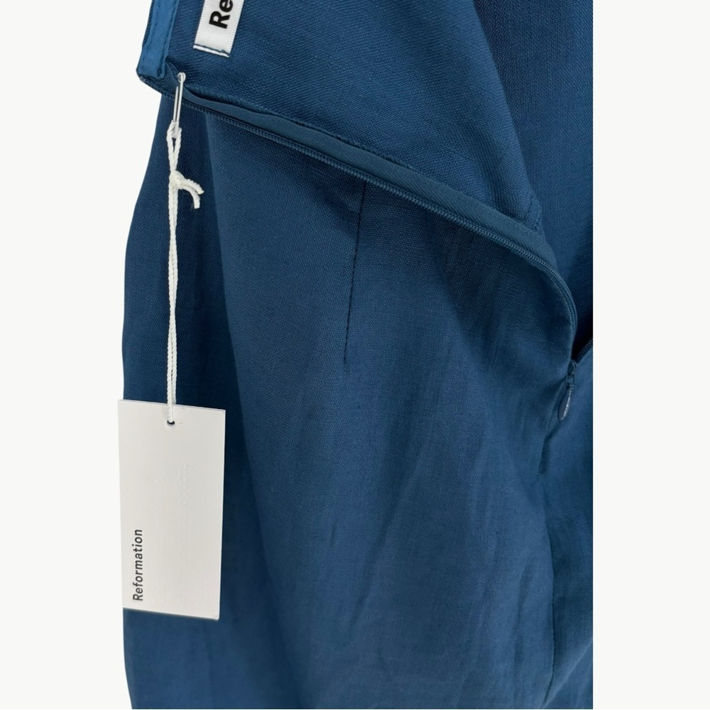 NWT Reformation Dory 100% Linen Halter Faux Wrap Mini Dress | Sz 10 | Blue - Picture 6 of 15